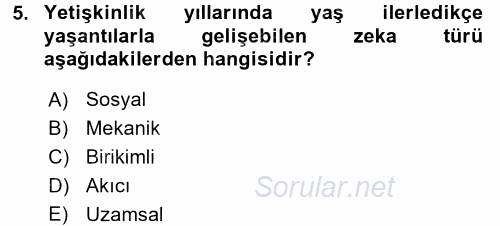 Anne Baba Eğitimi 2017 - 2018 Dönem Sonu Sınavı 5.Soru