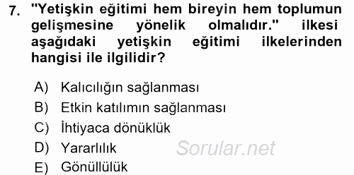 Anne Baba Eğitimi 2017 - 2018 Dönem Sonu Sınavı 7.Soru
