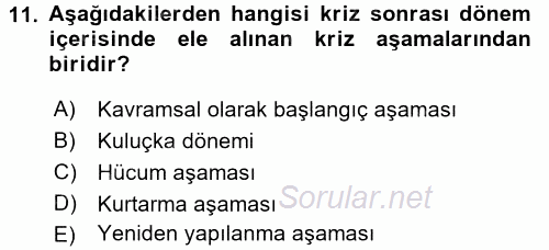 Halkla İlişkiler 2017 - 2018 Dönem Sonu Sınavı 11.Soru