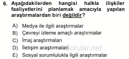 Halkla İlişkiler 2017 - 2018 Dönem Sonu Sınavı 6.Soru