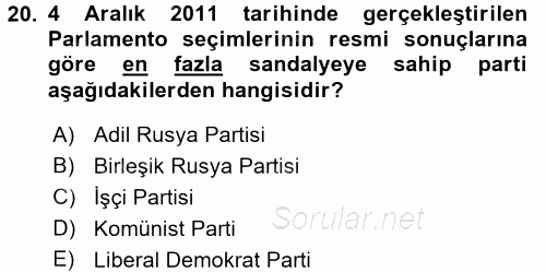 Rusya Tarihi 2017 - 2018 Dönem Sonu Sınavı 20.Soru