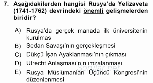 Rusya Tarihi 2017 - 2018 Dönem Sonu Sınavı 7.Soru