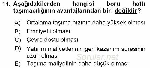 Ulaştırma Sistemleri 2017 - 2018 3 Ders Sınavı 11.Soru