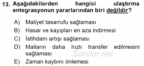 Ulaştırma Sistemleri 2017 - 2018 3 Ders Sınavı 13.Soru