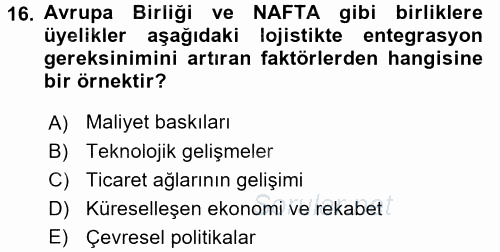Ulaştırma Sistemleri 2017 - 2018 3 Ders Sınavı 16.Soru