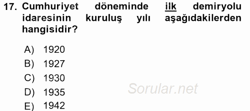 Ulaştırma Sistemleri 2017 - 2018 3 Ders Sınavı 17.Soru