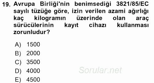Ulaştırma Sistemleri 2017 - 2018 3 Ders Sınavı 19.Soru