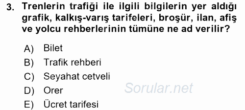 Ulaştırma Sistemleri 2017 - 2018 3 Ders Sınavı 3.Soru