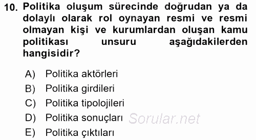 Kamu Yönetimi 2017 - 2018 3 Ders Sınavı 10.Soru