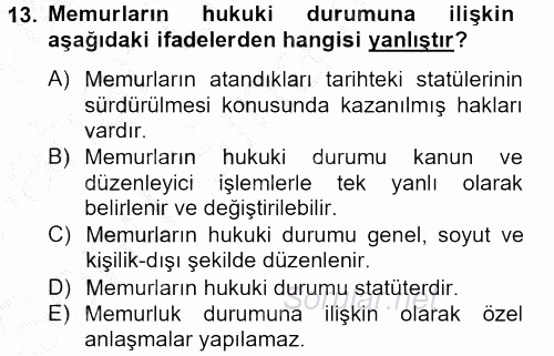 İdare Hukuku 2012 - 2013 Dönem Sonu Sınavı 13.Soru