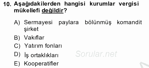 Özel Vergi Hukuku 1 2014 - 2015 Dönem Sonu Sınavı 10.Soru