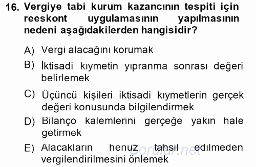 Özel Vergi Hukuku 1 2014 - 2015 Dönem Sonu Sınavı 16.Soru