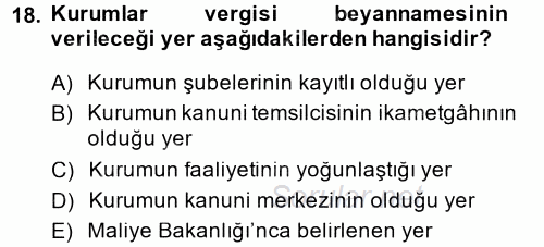 Özel Vergi Hukuku 1 2014 - 2015 Dönem Sonu Sınavı 18.Soru