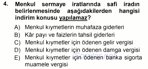 Özel Vergi Hukuku 1 2014 - 2015 Dönem Sonu Sınavı 4.Soru