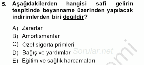 Özel Vergi Hukuku 1 2014 - 2015 Dönem Sonu Sınavı 5.Soru