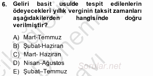Özel Vergi Hukuku 1 2014 - 2015 Dönem Sonu Sınavı 6.Soru