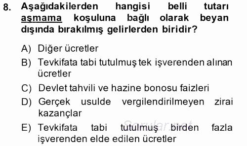 Özel Vergi Hukuku 1 2014 - 2015 Dönem Sonu Sınavı 8.Soru