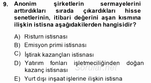 Özel Vergi Hukuku 1 2014 - 2015 Dönem Sonu Sınavı 9.Soru