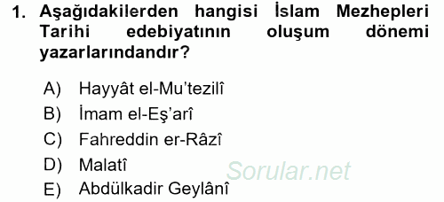 İslam Mezhepleri Tarihi 2017 - 2018 Ara Sınavı 1.Soru