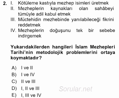 İslam Mezhepleri Tarihi 2017 - 2018 Ara Sınavı 2.Soru