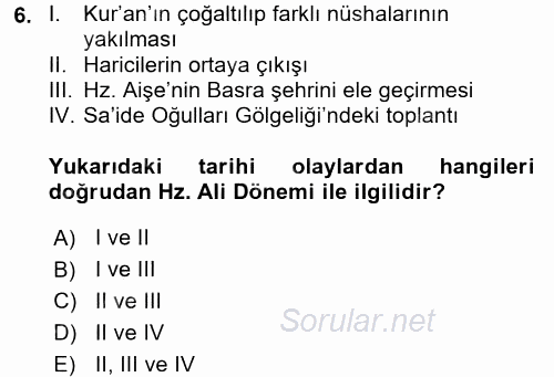 İslam Mezhepleri Tarihi 2017 - 2018 Ara Sınavı 6.Soru