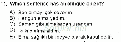 Türkçe Tümce Bilgisi Ve Anlambilim 2014 - 2015 Ara Sınavı 11.Soru