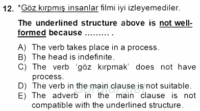 Türkçe Tümce Bilgisi Ve Anlambilim 2014 - 2015 Ara Sınavı 12.Soru