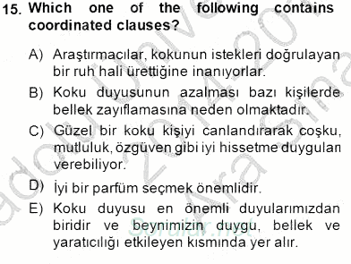 Türkçe Tümce Bilgisi Ve Anlambilim 2014 - 2015 Ara Sınavı 15.Soru