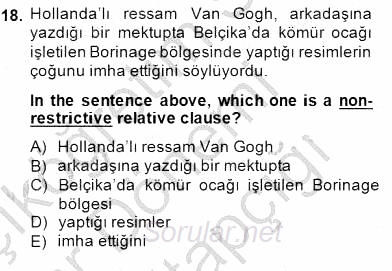 Türkçe Tümce Bilgisi Ve Anlambilim 2014 - 2015 Ara Sınavı 18.Soru