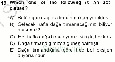 Türkçe Tümce Bilgisi Ve Anlambilim 2014 - 2015 Ara Sınavı 19.Soru