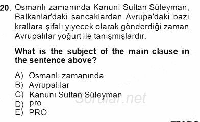 Türkçe Tümce Bilgisi Ve Anlambilim 2014 - 2015 Ara Sınavı 20.Soru