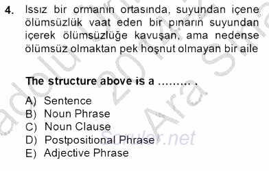 Türkçe Tümce Bilgisi Ve Anlambilim 2014 - 2015 Ara Sınavı 4.Soru