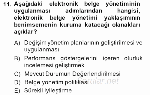 Dosyalama Arşivleme 2014 - 2015 Dönem Sonu Sınavı 11.Soru