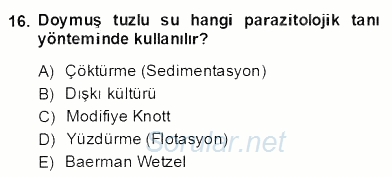 Temel Veteriner Parazitoloji 2013 - 2014 Dönem Sonu Sınavı 16.Soru