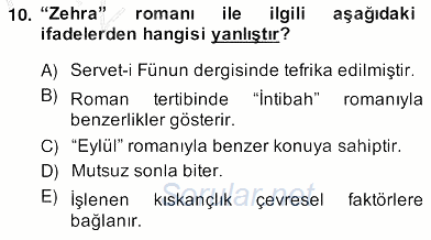 Tanzimat Dönemi Türk Edebiyatı 2 2013 - 2014 Ara Sınavı 10.Soru