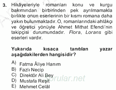 Tanzimat Dönemi Türk Edebiyatı 2 2013 - 2014 Ara Sınavı 3.Soru