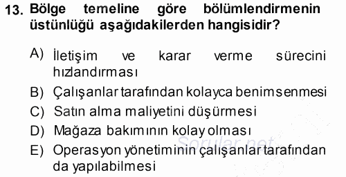 Perakende Yönetimi 2014 - 2015 Ara Sınavı 13.Soru
