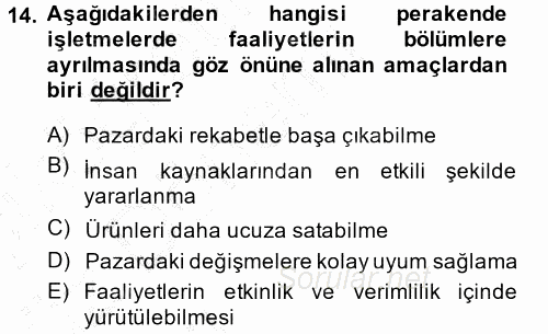Perakende Yönetimi 2014 - 2015 Ara Sınavı 14.Soru