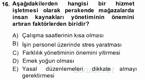 Perakende Yönetimi 2014 - 2015 Ara Sınavı 16.Soru