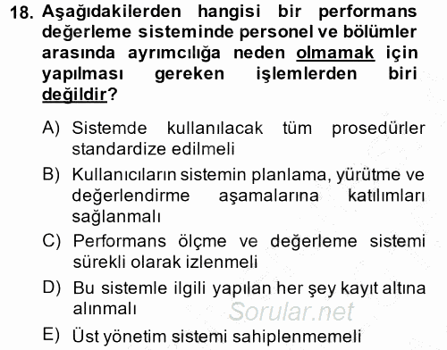 Perakende Yönetimi 2014 - 2015 Ara Sınavı 18.Soru