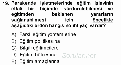 Perakende Yönetimi 2014 - 2015 Ara Sınavı 19.Soru