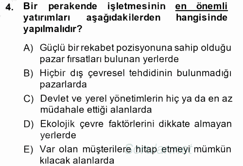 Perakende Yönetimi 2014 - 2015 Ara Sınavı 4.Soru