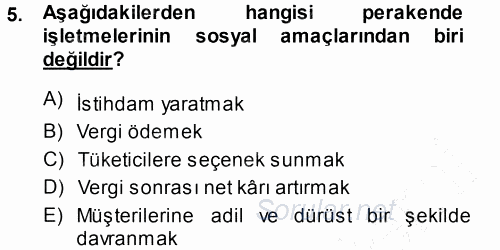 Perakende Yönetimi 2014 - 2015 Ara Sınavı 5.Soru