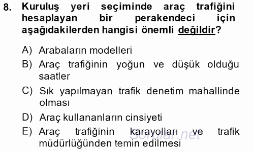 Perakende Yönetimi 2014 - 2015 Ara Sınavı 8.Soru