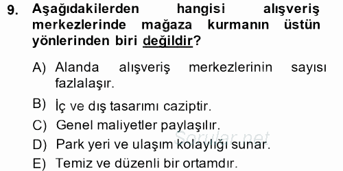 Perakende Yönetimi 2014 - 2015 Ara Sınavı 9.Soru