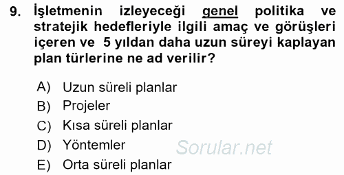 Yönetim Bilimi 1 2015 - 2016 Ara Sınavı 9.Soru