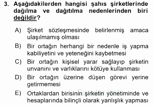 Şirketler Muhasebesi 2017 - 2018 Dönem Sonu Sınavı 3.Soru