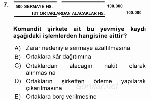 Şirketler Muhasebesi 2017 - 2018 Dönem Sonu Sınavı 7.Soru