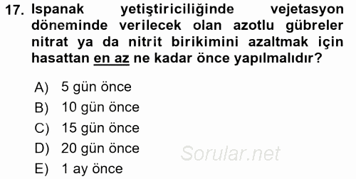 Bahçe Tarımı 2 2016 - 2017 Dönem Sonu Sınavı 17.Soru