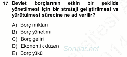 Devlet Borçları 2013 - 2014 Ara Sınavı 17.Soru